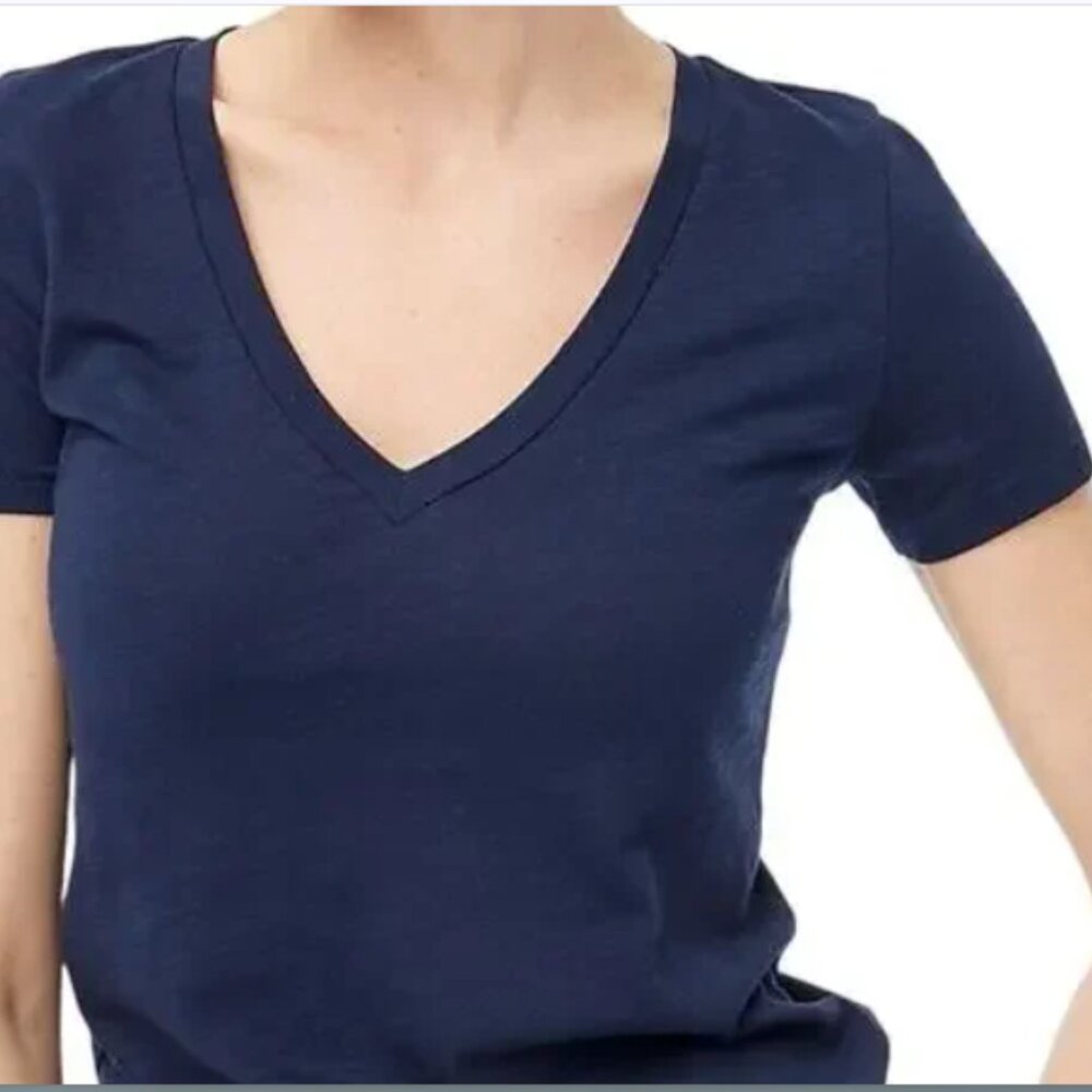 J.Crew Factory Women’s Slub Cotton V Neck Tee Navy H5967 | Size S